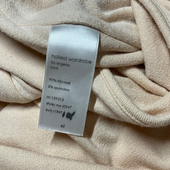 NAKED WARDROBE Deep Vee Neck Stretch Jumpsuit Soft Peachy Cream US Sz M - Picture 5 of 9